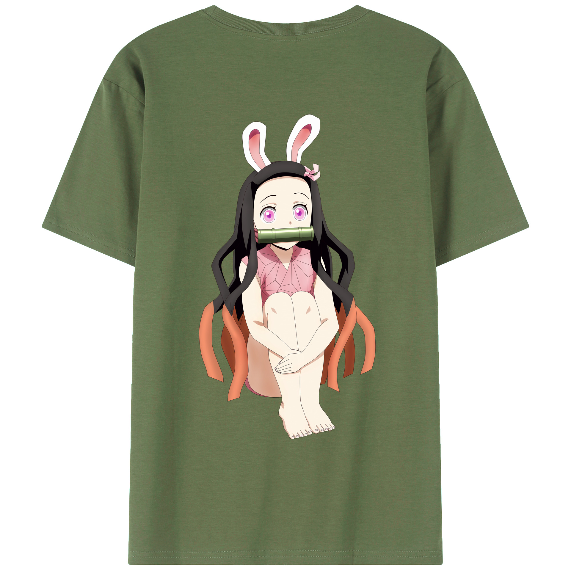 （画像用） 鬼滅の刃（きめつのやいば）竈門 禰󠄀豆子／かまど ねずこ Kamado Nezuko 綿100％ メンズ半袖Tシャツ（バックプリント） 通気性